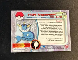 Vaporeon #134 Pokemon Topps Holo Foil Blue Logo TV Animation NM Vintage - Image 2