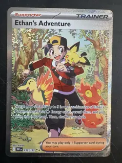 Pokemon TCG Destined Rivals Ethan's Adventure Full Art Trainer Card 236/182 - Image 1