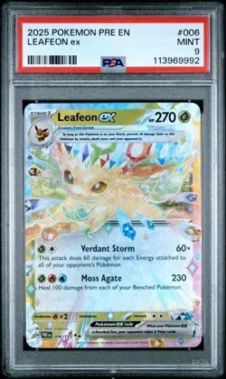 2025 Pokemon PRE EN Leafeon ex #006 Extended Art Double Rare PSA 9 MINT - Image 1