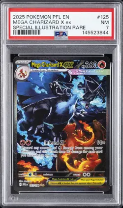 2025 POKEMON PFL EN-PHANTASMAL FLAMES #125 MEGA CHARIZARD X EX PSA 7 - Image 1