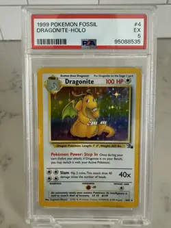 1999 Pokemon Fossil - Dragonite #4 Holo PSA 5 EX - Image 2