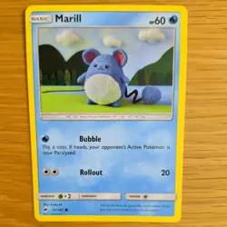 MARILL 34/147 POKEMON CARD (BURNING SHADOWS SET) KNITTED CROCHET ASAKO - Image 1