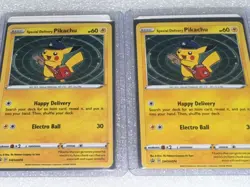 Pokemon center Special Delivery Pikachu SWSH074 Promo Pokemon Card Holo swirl - Image 2