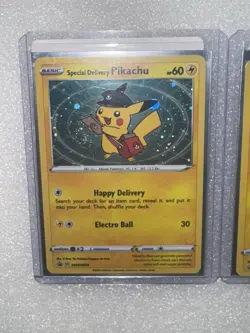 Pokemon center Special Delivery Pikachu SWSH074 Promo Pokemon Card Holo swirl - Image 4