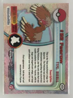 2000 Topps Chrome Pokemon Fearow #22 Base Card – TV Animation Edition - Image 2