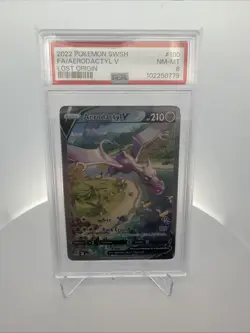 2022 Pokemon LOST ORIGIN FULL ART AERODACTYL V ALT RARE 180/196! PSA 8 GRADED - Image 1