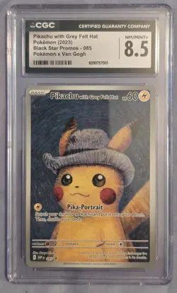 Pikachu with Grey Felt Hat Van Gogh Promo SVP 085 Pokemon NM CGC 8.5 8.0 Insert - Image 2