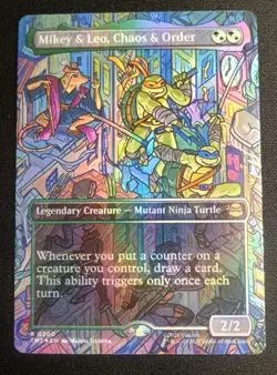 MTG TMNT - Mikey & Leo, Chaos & Order - Foil Borderless Rare - Image 1