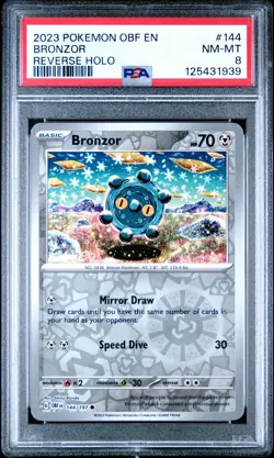 2023 POKEMON OBF EN-OBSIDIAN FLAMES REVERSE HOLO #144 BRONZOR PSA 8 - Image 1