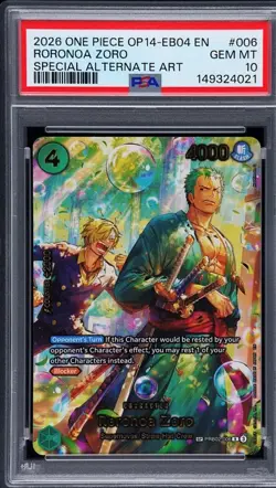 Roronoa Zoro (SP) - PRB02-006 - The Azure Sea's Seven (OP14) PSA 10 Bubble Zoro - Image 1