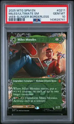 2025 MTG MARVEL'S SPIDER-MAN #0211 MILES MORALES/ULTIMATE SPIDER-MAN PSA 10 - Image 1