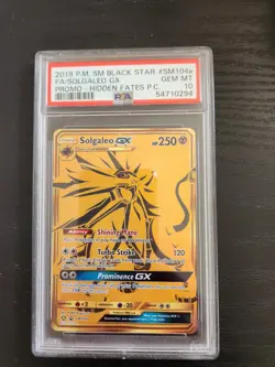POKEMON SUN & MOON HIDDEN FATES BLACK STAR PROMO SOLGALEO GX #SM104a PSA 10 - Image 1