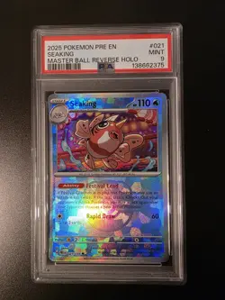 2025 POKEMON PRE EN-PRISMATIC EVOLUTIONS MASTER BALL REVERSE HOLO SEAKING PSA 9 - Image 1