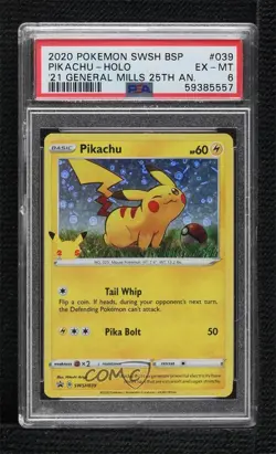 Pikachu (General Mills Promo) Holo Pokemon Sword & Shield Black Star PSA 6 - Image 1