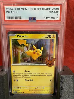 2024 Pokemon Trick Or Trade Pikachu #018/091 PSA 8 Near Mint - Image 1