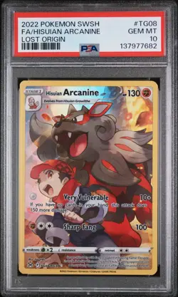 2022 POKEMON SWORD & SHIELD LOST ORIGIN TG08 FULL ART/HISUIAN ARCANINE | PSA 10 - Image 1