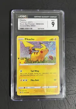 Pokemon CGC 9 Mint Pikachu Black Star Promo SWSH039 General Mills 2021 - Image 1