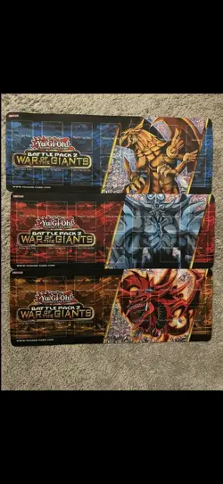 Yugioh Set of All 3 Battle Pack 2 War of the Giants Playmats!! Slifer Obelisk Ra - Image 1