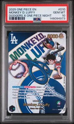 One Piece Dodgers promo night Monkey D Luffy card *GEM MINT PSA 10* - Image 1