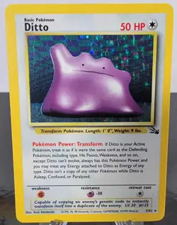 Pokemon 1999 Ditto Holofoil Card 3/62 Base Fossil Set Card - Image 1
