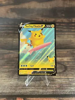 Pokemon TCG Surfing Pikachu v Celebrations Holo Ultra Rare Card 008/025 - Image 1