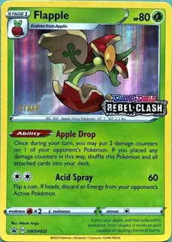 NM-Mint Flapple - SWSH022 - Staff Prerelease Promo Pokemon SWSH Black Star Promo - Image 1