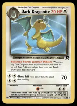 2# Pokemon Cards Dark Dragonite 22/82 UNLIMITED Team Rocket Rare - Image 1