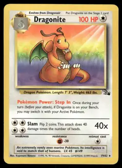 2# Pokemon Cards Dragonite 19/62 UNLIMITED Fossil Rare - Image 1