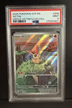 ⭐ PSA 9 MINT ⭐ VICTINI 2025 POKEMON SVP EN-SV BLACK STAR PROMO HOLO CARD #208 - Image 1