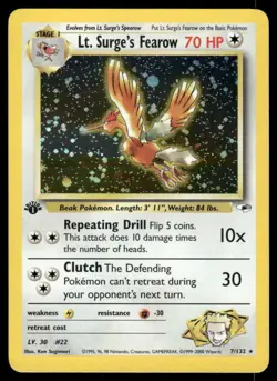 2# Pokemon Cards Lt. Surge's Fearow 7/132 1ST EDITION Gym Heroes Holo Rare - Image 1