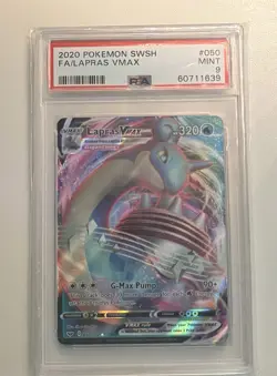 ⭐ PSA 9 MINT ⭐ Lapras VMAX Holo Sword & Shield Base Set Pokemon Card 50/202 - Image 1