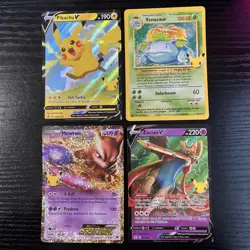 Pokemon TCG 4 Card Lot Celebrations Pikachu, Venusaur, Mewtwo, Zacian NM - Image 1