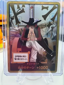DON!! Card (Dracule Mihawk) (Gold) The Azure Sea's Seven Foil NM Japanese OP - Image 1