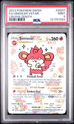 2023 POKEMON SWORD AND SHIELD CROWN ZENITH #GG37 FULL ART/SIMISEAR VSTAR PSA 9 - Image 1