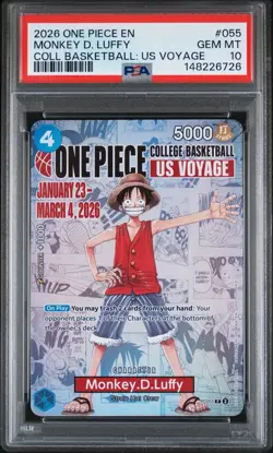 PSA 10 One Piece Card Monkey D. Luffy US College Basketball Voyage Promo - Image 1