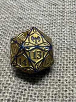 mtg d20 Spindown dice, oversized, gold colored Kaldheim - Image 1