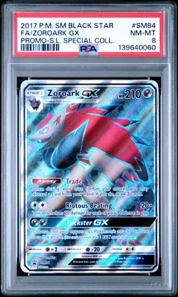 2017 POKEMON SM BLACK STAR PROMO #SM84 FULL ART/ZOROARK GX PSA 8 - Image 1