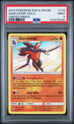2019 POKEMON SUN & MOON UNIFIED MINDS #114 GARCHOMP-HOLO UNIFIED MINDS PSA 9 - Image 1
