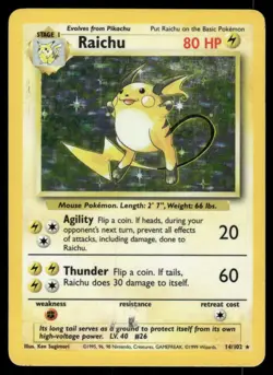 2# Pokemon Cards Raichu 14/102 UNLIMITED Base Set Rare - Image 1