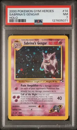 2000 Pokemon Gym Heroes Sabrina's Gengar Holo Card 14/132 PSA 7 - SWIRL 🍥 - Image 1