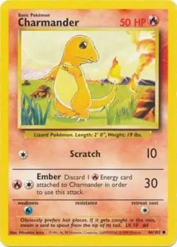Moderately Played, English Pokemon Regular Charmander - 46/102 - Common - Unlimi - Image 1