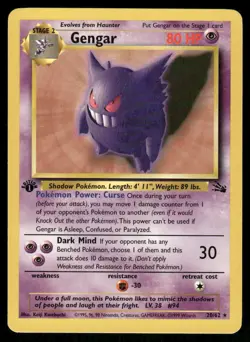 2# Pokemon Cards Gengar 20/62 1ST EDITION Fossil Rare - Image 1