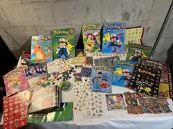 Huge Vintage 1990’s Pokemon Lot: Stickers Pokemon Cards Gold & Silver Poster - Image 1