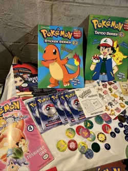 Huge Vintage 1990’s Pokemon Lot: Stickers Pokemon Cards Gold & Silver Poster - Image 4