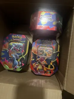 x3 Pokemon TCG Mega Charizard XY EX Tin Mega Evolution - Image 1