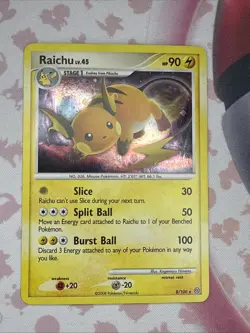 Pokemon Raichu LV.45 Diamond Pearl Stormfront Reverse Holo Card 8/100 Nice Swirl - Image 1