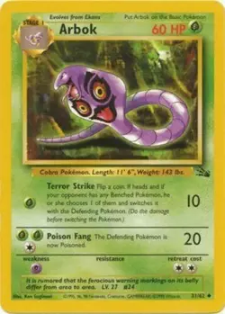Arbok 31/62 Fossil Set Unlimited Vintage 1999 Pokemon EXC BUY 2 CARDS GET 1 FREE - Image 1