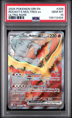2025 POKEMON DRI EN-DESTINED RIVALS ULTRA RARE TEAM ROCKET'S MOLTRES EX PSA 10 - Image 1