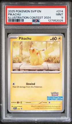 2025 POKEMON SVP EN-SV BLACK STAR PROMO ILLUSTRATION CONTEST 2024 PIKACHU PSA 9 - Image 1