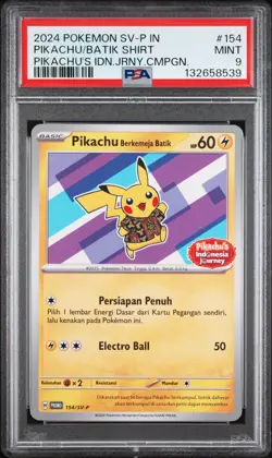 2024 POKEMON INDONESIAN SV-P PROMO #154 PIKACHU IN BATIK SHIRT PSA 9 - Image 1